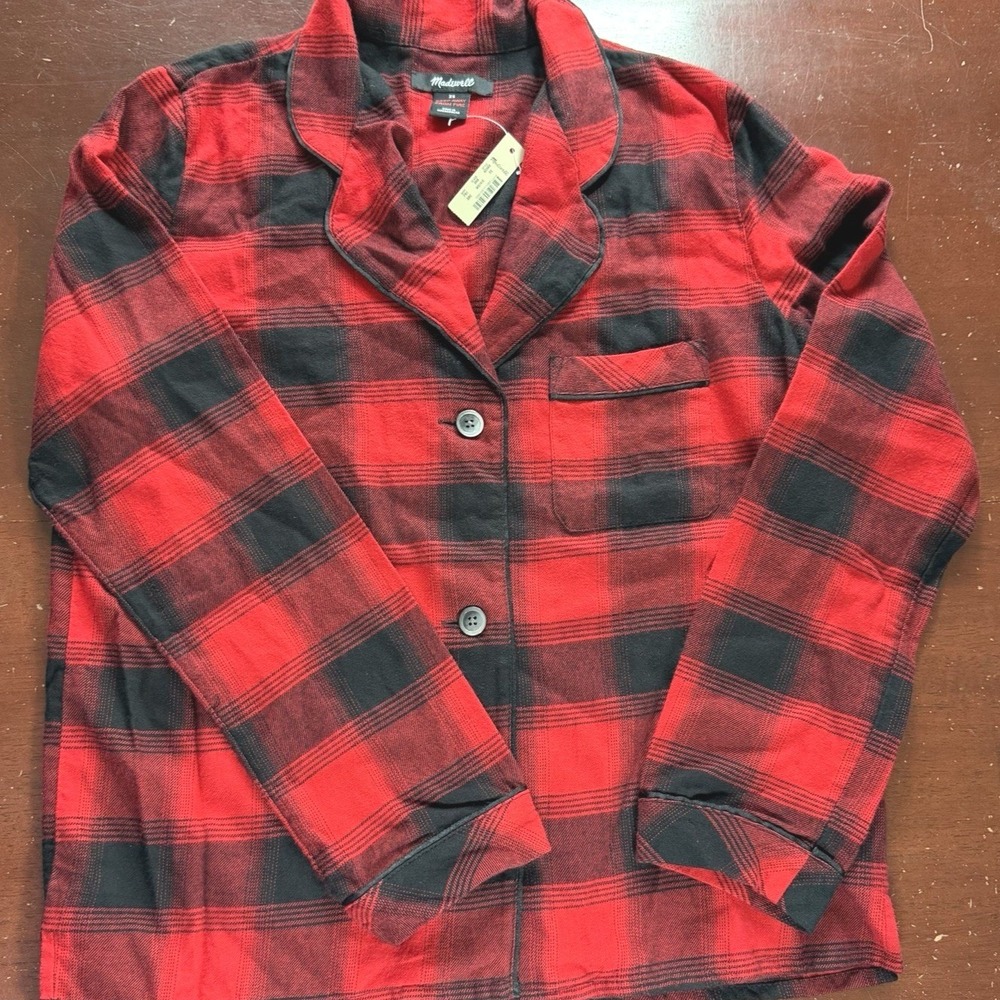 Madewell Pajama Set Womens XS Red Black Buffalo Plaid Flannel AG568 NWT - Picture 2 of 14